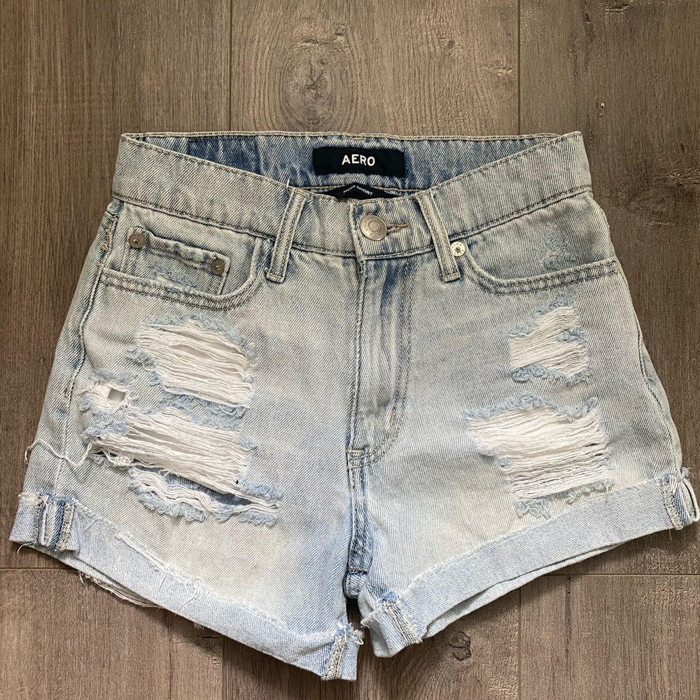 Aeropostale Blue Jean Shorts Distressed High-Waisted